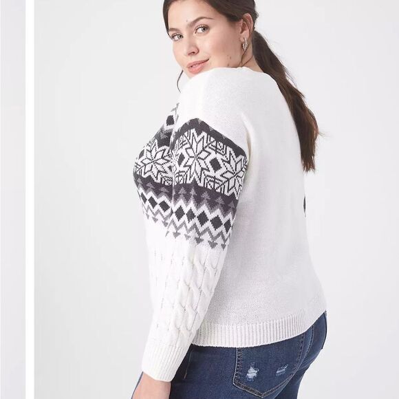 Lane Bryant Fair Isle Cable Knit Sweater Women 18/20 Ivory Cabin Preppy Winter - Picture 3 of 11